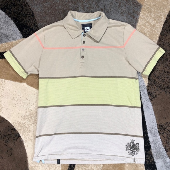 Men’s Tan/Green Quicksilver Polo Shirt, Size Large - Picture 2 of 8